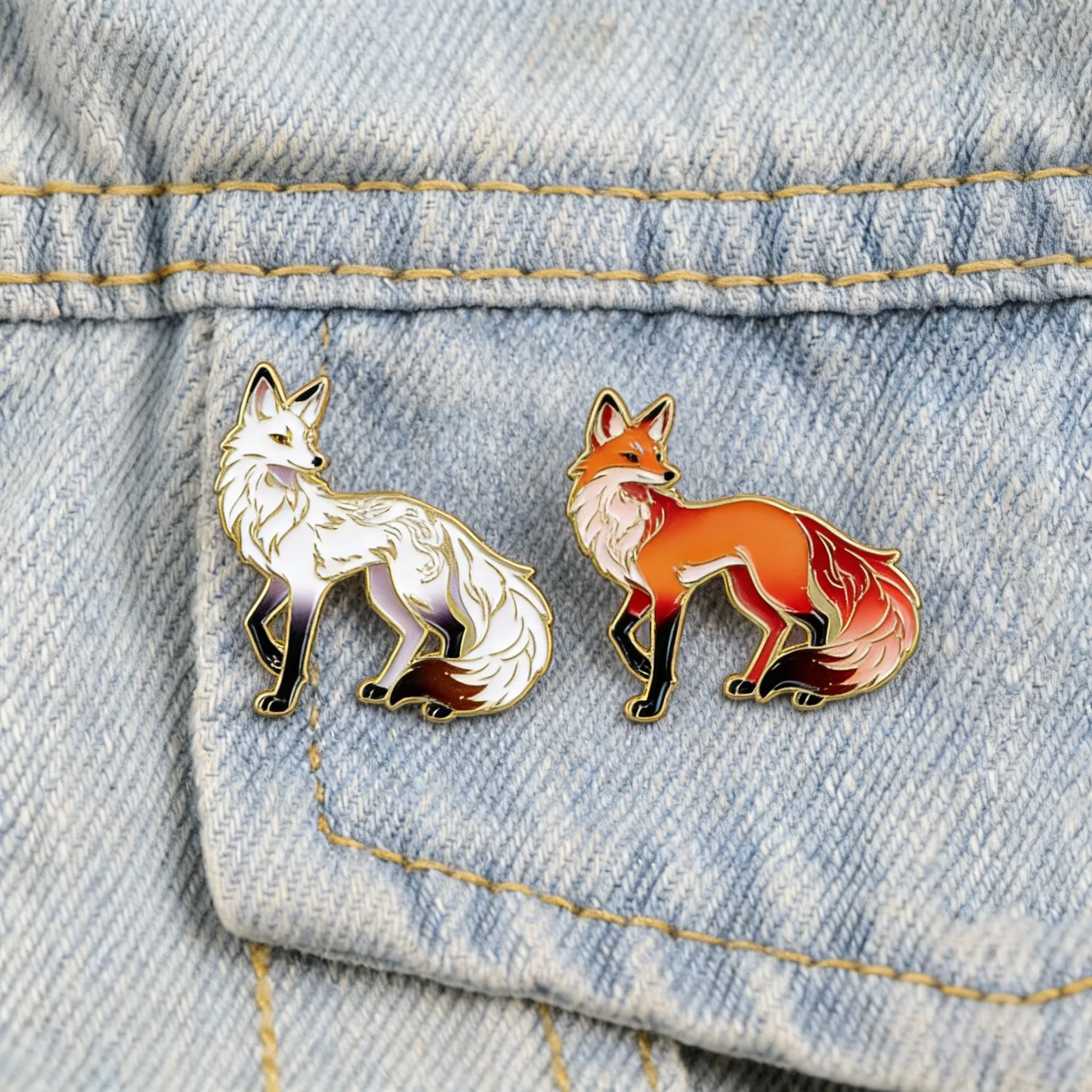 Cute Fox Enamel Pins White Red Fox Animal Brooches Trendy Lapel Pins for Backpacks Fashion Badges for Jeans Hats Gifts for Fans