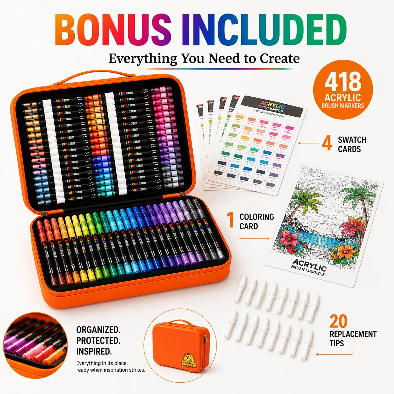

418 Color Acrylic Brush Markers Set Direct Liquid Ink Professional Art Pen Kit Portable Suitcase Packaging Brush Tip Markers