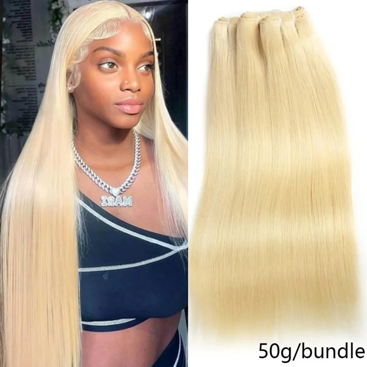 Bundles de cheveux humains colorés 613 blond miel, cheveux raides, tissage brésilien, extensions de cheveux humains Remy, 50g, 100%