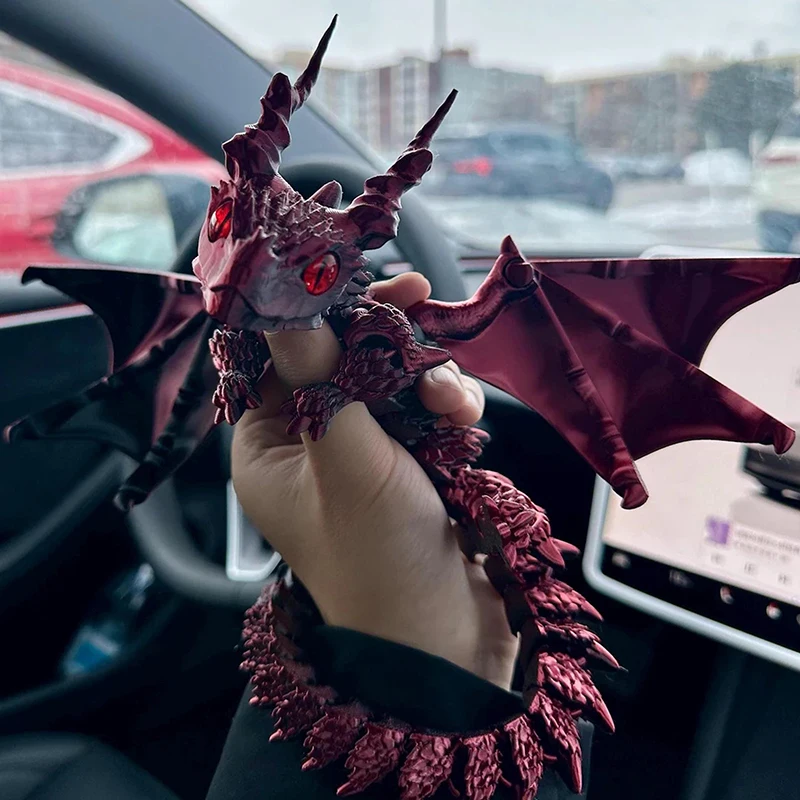 1PC Winged Wagen Drachen Figur Art Deco Drachen Skulptur Tabletop Tier Thema Dekor Geschenke 3D Gedruckt Drache Mit Flügeln
