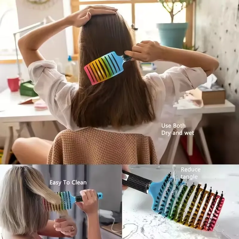 Multiple Colors Bristle and Nylon Hair Brush for Wet Curly Hair Styling Tools Massage Comb with Anti Static Function for Scalp