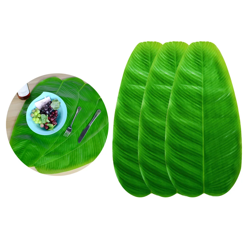 3 قطعة مفرش أوراق اصطناعية قسط النسيج الأخضر الجدول حصيرة للحزب الاستوائي هاواي لواو الغابة ديكور أوراق الموز الجدول #5