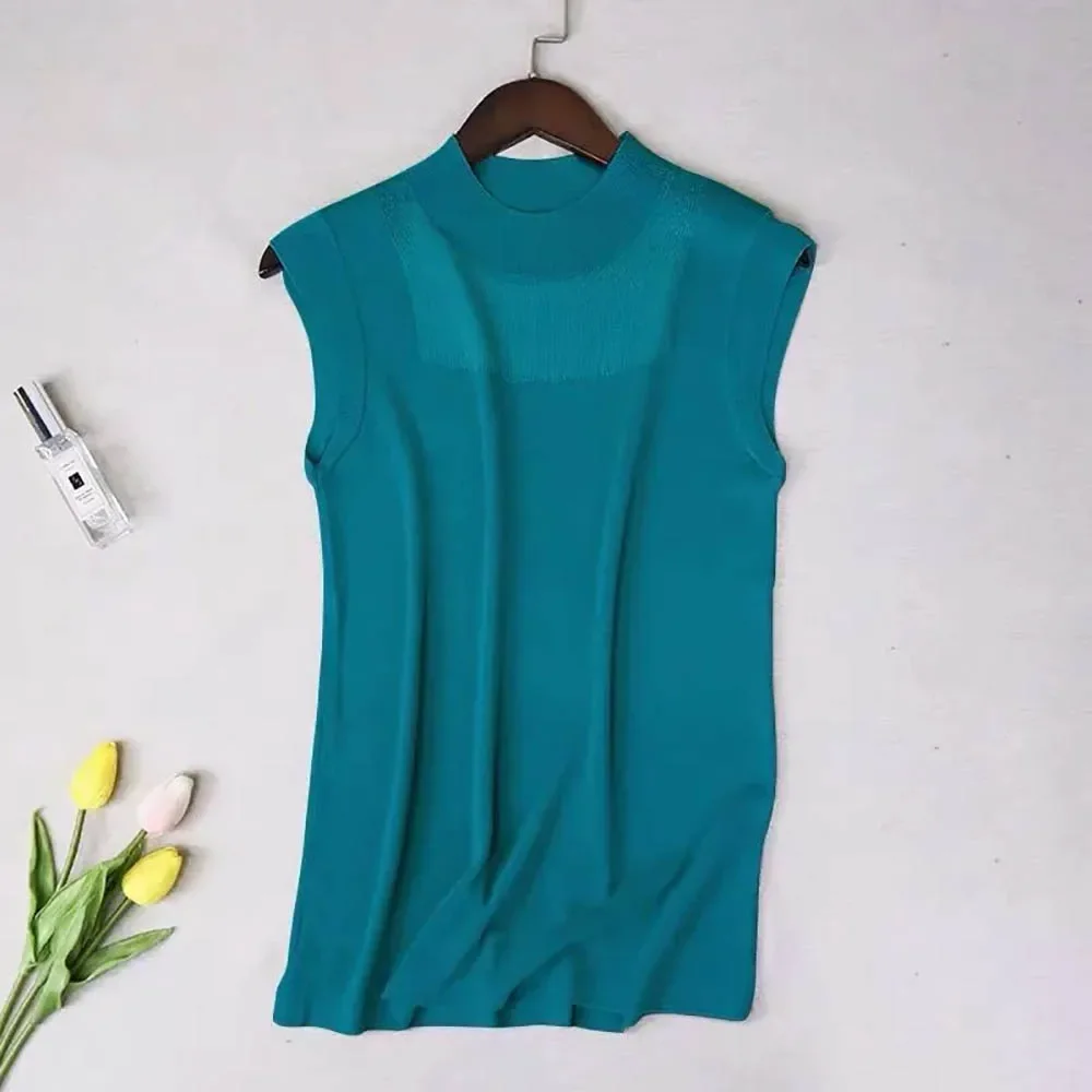Nice Women Tank Tops Sleeveless Sexy Camisole Vest Blouses Tops Female Spring Summer High Neck Knitted Bottoming Shirt Casual Ve
