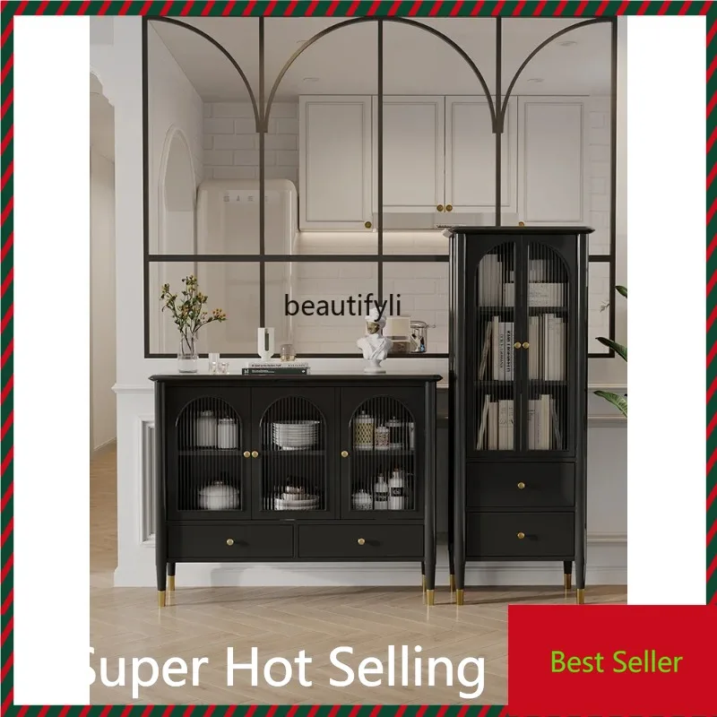 

K132 French Retro TV Cabinet Side Cabinet Solid Wood Black Storage Locker Wine Cabinet Sofa Snack Clothes Closet