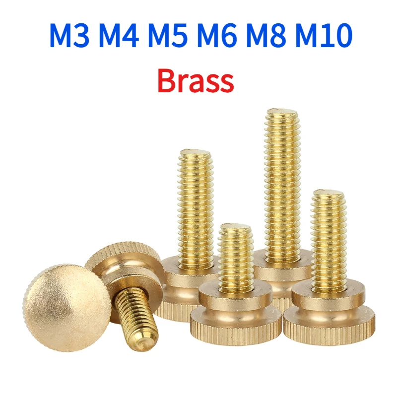 2-5pcs M3 M4 M5 M6 M8 M10 Hand Tighten Brass Knurled Screws Copper Twist Knurled Bolts Computer Chass Bolt Thumb Screw