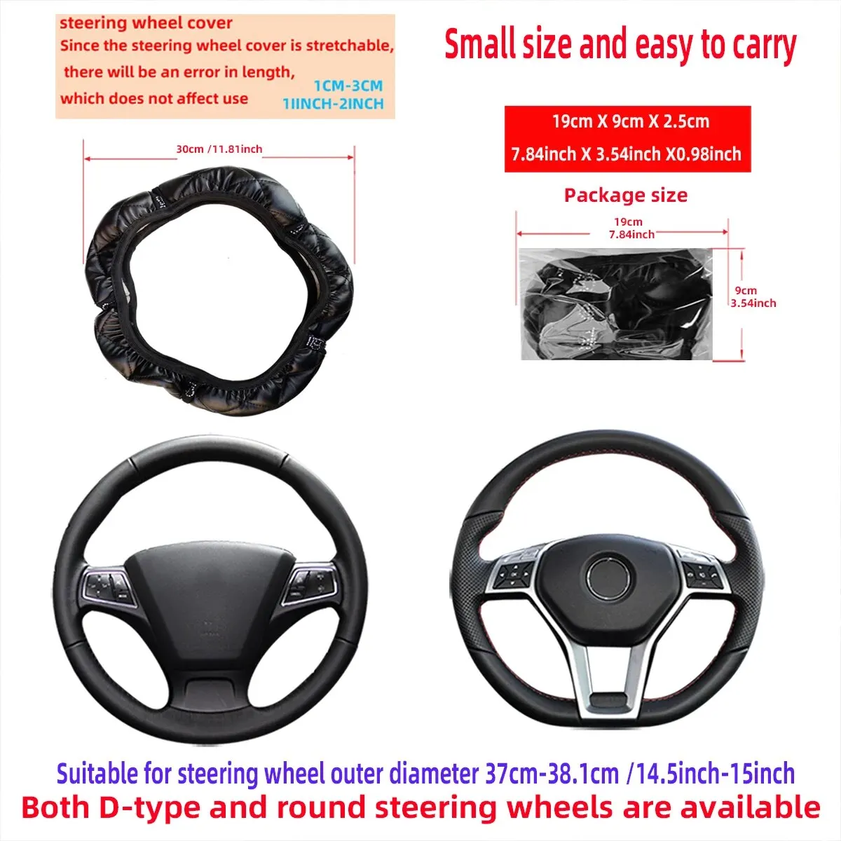 Comfortable Soft Artificial Diamond Leather Crown Car without Inner Ring Steering Wheel Cover Jewelry Suitable for 14.5-15inch