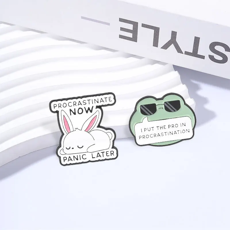 Swinging Fun Cartoon Brooch Sunglasses Frog Lying Flat Rabbit English Delay Quotes Pin Decoration Badge