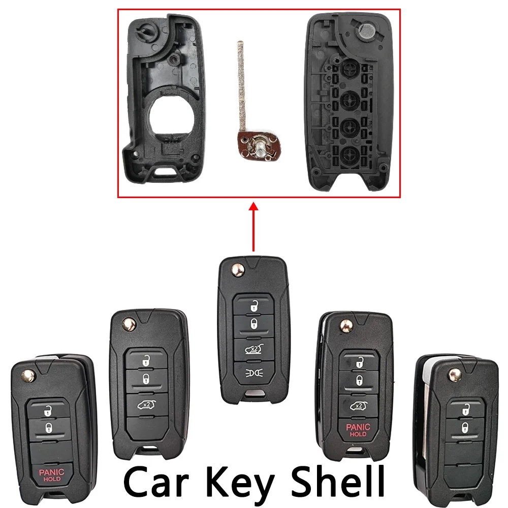 SIP22 Blade 2/3/4 Buttons Replacement  Housing Case For Jeep Wrangler Renegade 2016 2017 2018 For Fiat 500X Car Key Shell