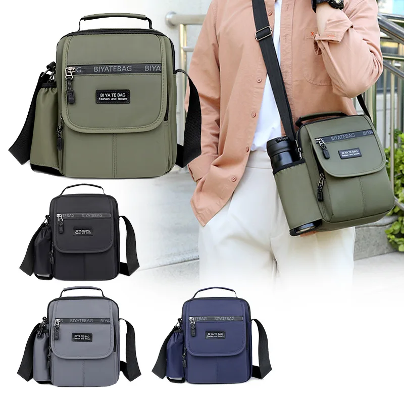 

Men's Oxford cloth waterproof wear-resistant shoulder bag flip large capacity portable flat water bottle storage crossbody bag