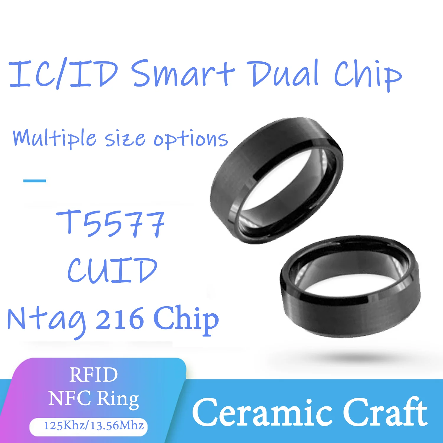 CUID T5577 Dual Chip Clone Ring NFC 1K S50 Rewritable Token RFID Smart Chip Badge 125Khz Copy Key IC ID Changeable Card