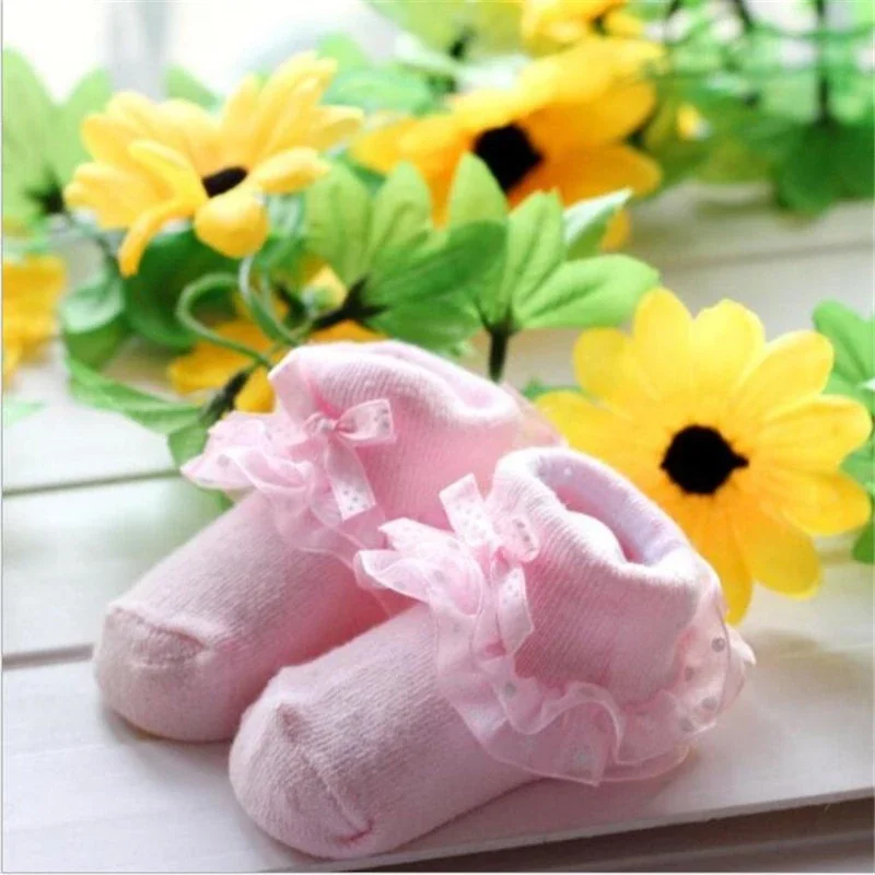 

Детские носки, кружевные носки принцессы с бантом для девочек, хлопковые носки для новорожденных, кружевные носки с флорой для младенцев, аксессуары для одежды для малышей