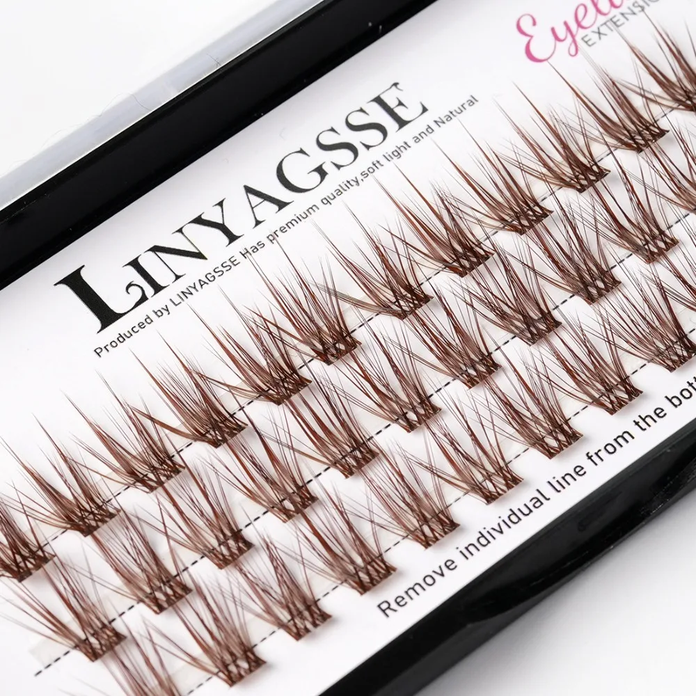 Extensions de cils L Curl marron, cruelty-free, en grappes, avec bande transparente naturelle, effet wispy, 10~14MM, outil pour extensions de cils
