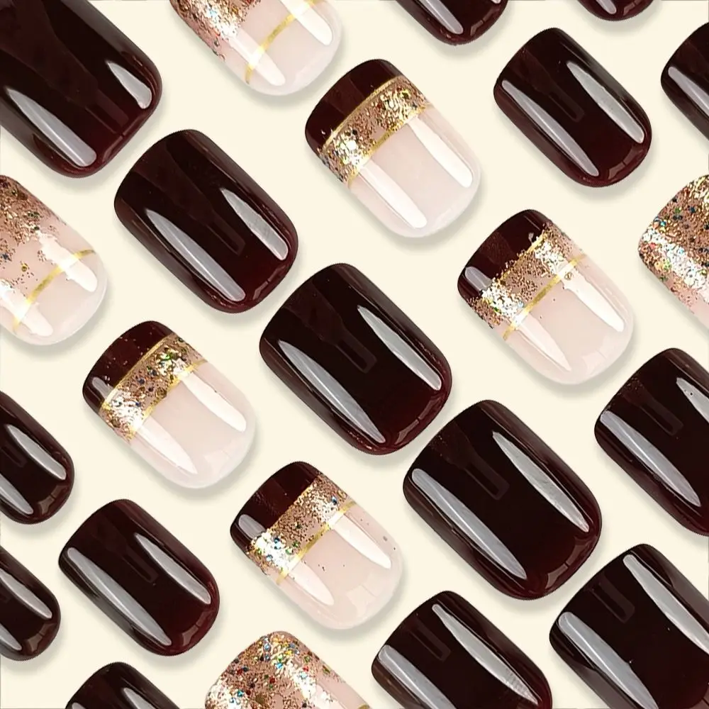 New Long Ballerina and Square False Nails Glitter Cat Eye Black White Fake Nails Full Cover Detachable Nail Tips Women Girls