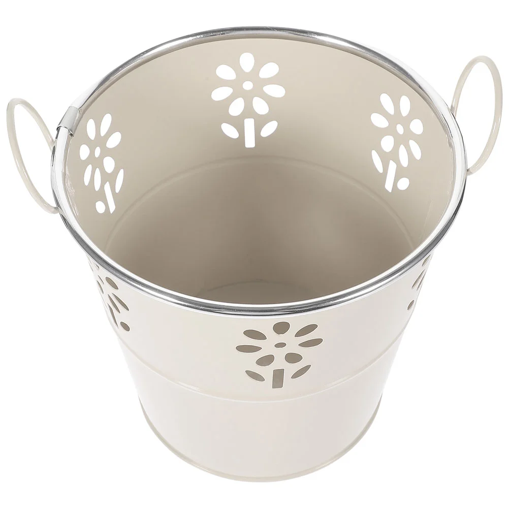 Flower Pots Flowerpot Plant Vase Adornment Multi-function Metal Bucket Beige Garden Supplies Office