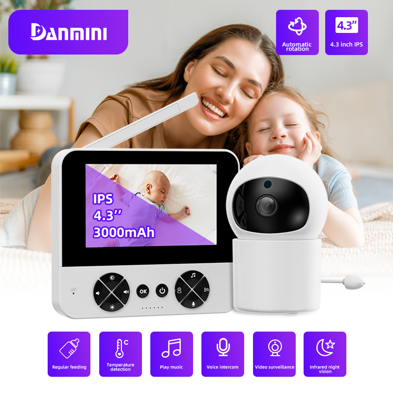  Danmini Intelligent Baby Monitor 4.3-inch IPS Color Screen Display PZT Control Night Vision Indoor Security Surveillance Camera 