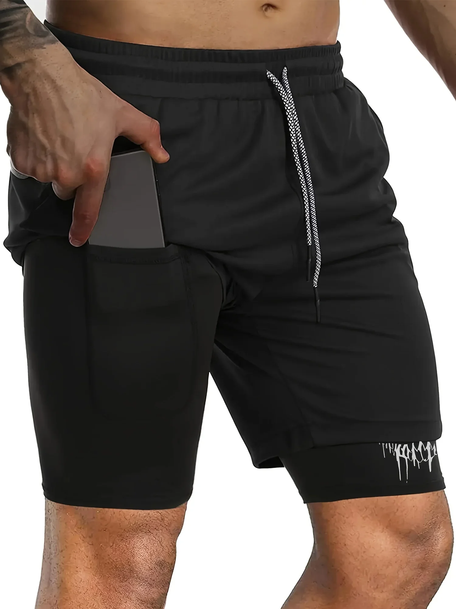 Mens 2-in-1 Running Shorts Quick-Dry Breathable with Secure Pockets - Perfect Athletic Workouts Gym Fitness Training Design F