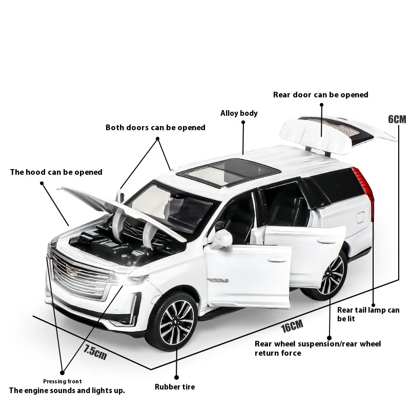 1:32 Cadillac Escalade Terreinwagen Simulatie Diecast Metaallegering Model Auto Geluid Licht Trek Collectie Speelgoed Geschenken