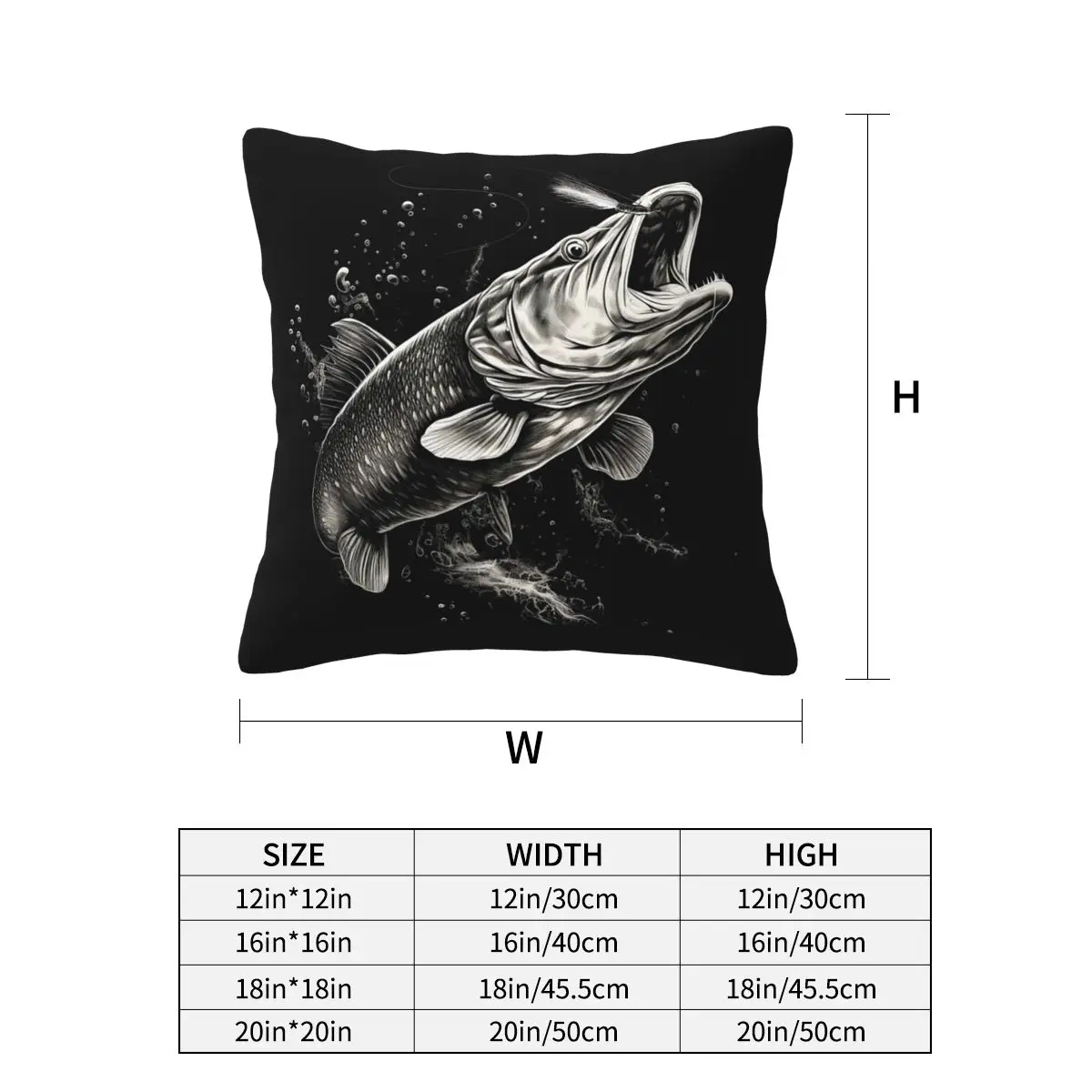 Fishing Lover Pike Fish Design Square Pillowcase Cushion Cover Pillow Case Throw Pillow Cover for Home Bedroom Car