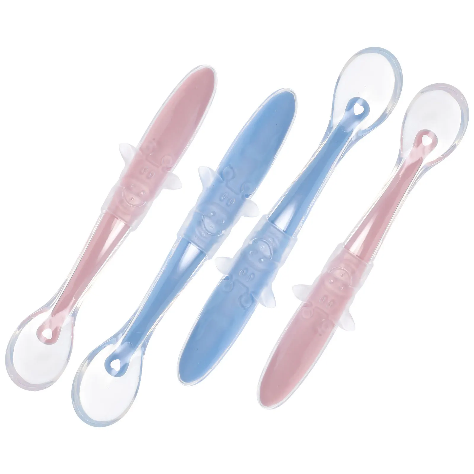 

4pcs Infant Silicone Spoon Contoured Handle Soft Flexible Baby Feeding Spoon For Complementary Food Newborn Rice Paste Training
