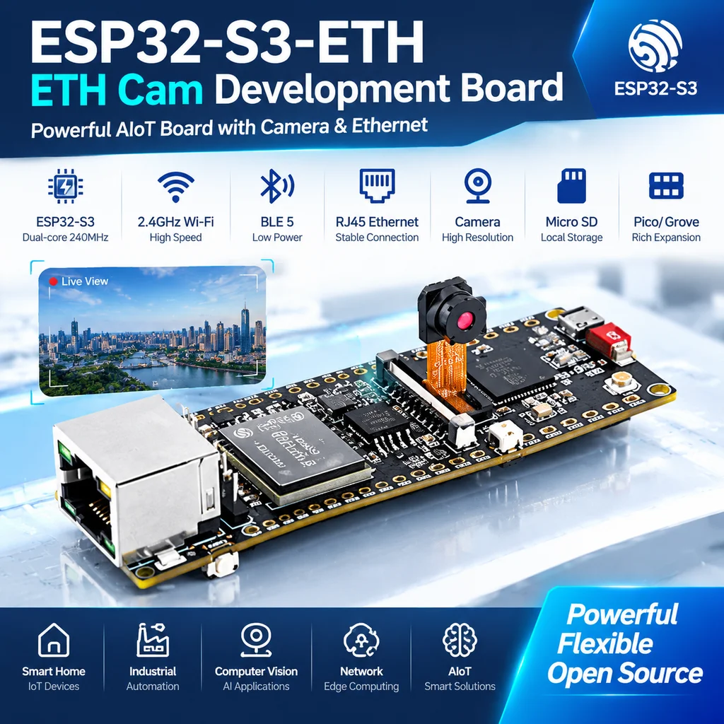 Universal Esp32 S3 Eth Cam development board Poe with camera Sd port, Diy electronic project, a gift for programming enthusiasts