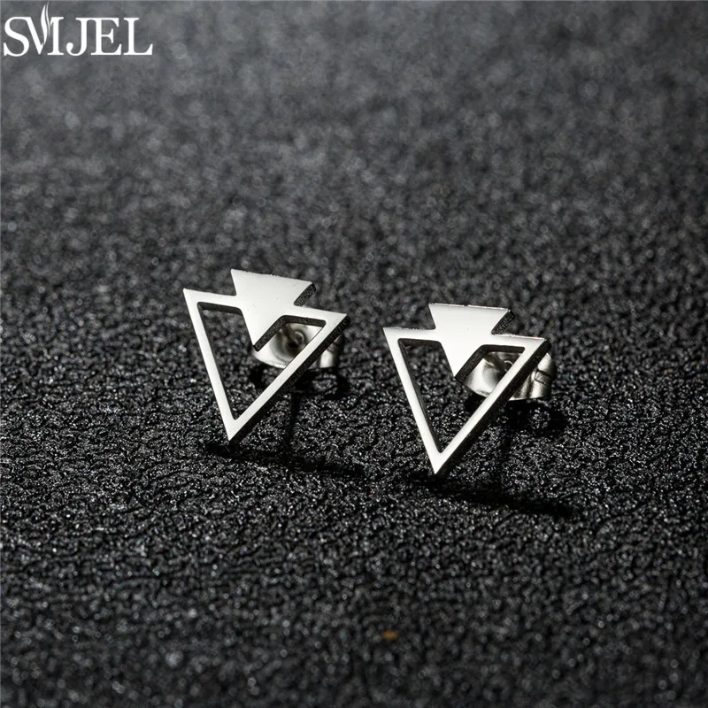 Punk Stainless Steel Triangle Earrings for Women Hip Hop Geometric Jewelry Earings Korean Small Black Ear Studs Girls Pendientes