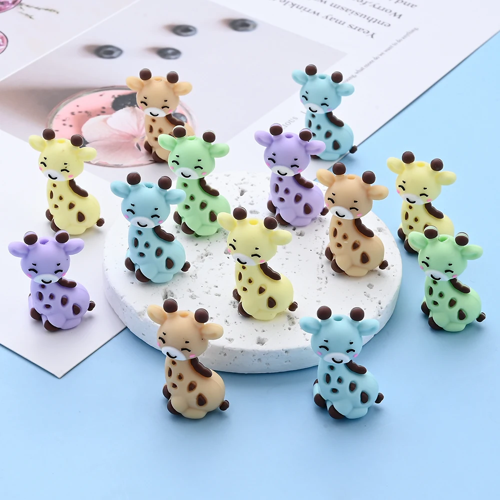 5Pcs Colorful Giraffe Silicone Bead Food Grade Silicone Focus Bead  For DIY Baby Bracelet Necklace Pacifier Chain Making Beads