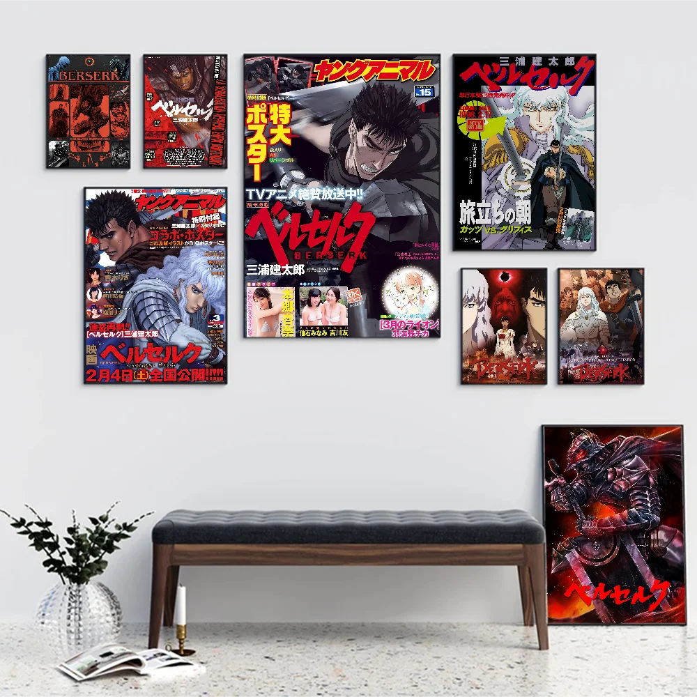 Berserk Anime Movie Sticky Posters Vintage Room Bar Cafe Decor Nordic Home Decor