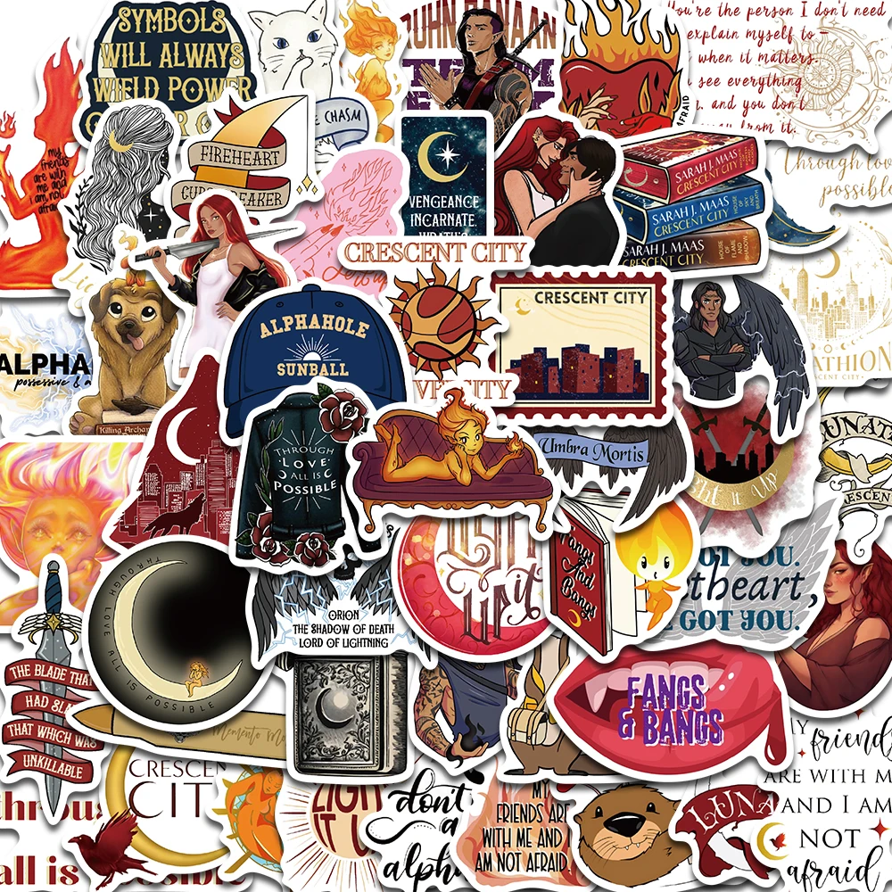 50PCS Crescent City House of Flame Sticker Cartoon Graffiti Luggage Skateboard Gifts Guitar Phone Laptop Scrapbook Stickers