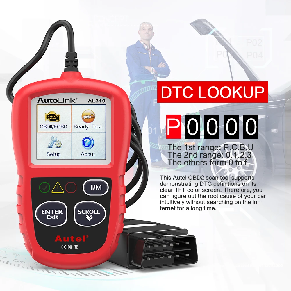 Autel AL319 Obd2 قارئ الرمز يمكن السيارات سيارة الماسح الضوئي أداة تشخيص السيارات لنظام obdii الأساسية obd 2 وظائف