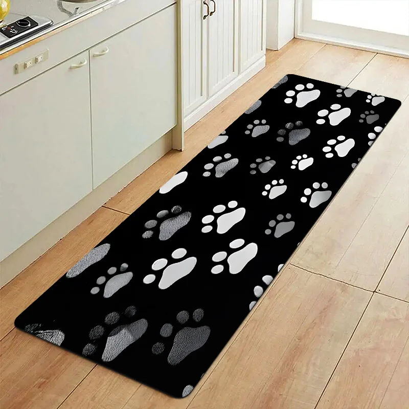 Animal Paw Print Carpet Mat Rug Kitchen Floor Runner Home Decoration Living Room Entrance Indoor Non Slip Design Modern Black