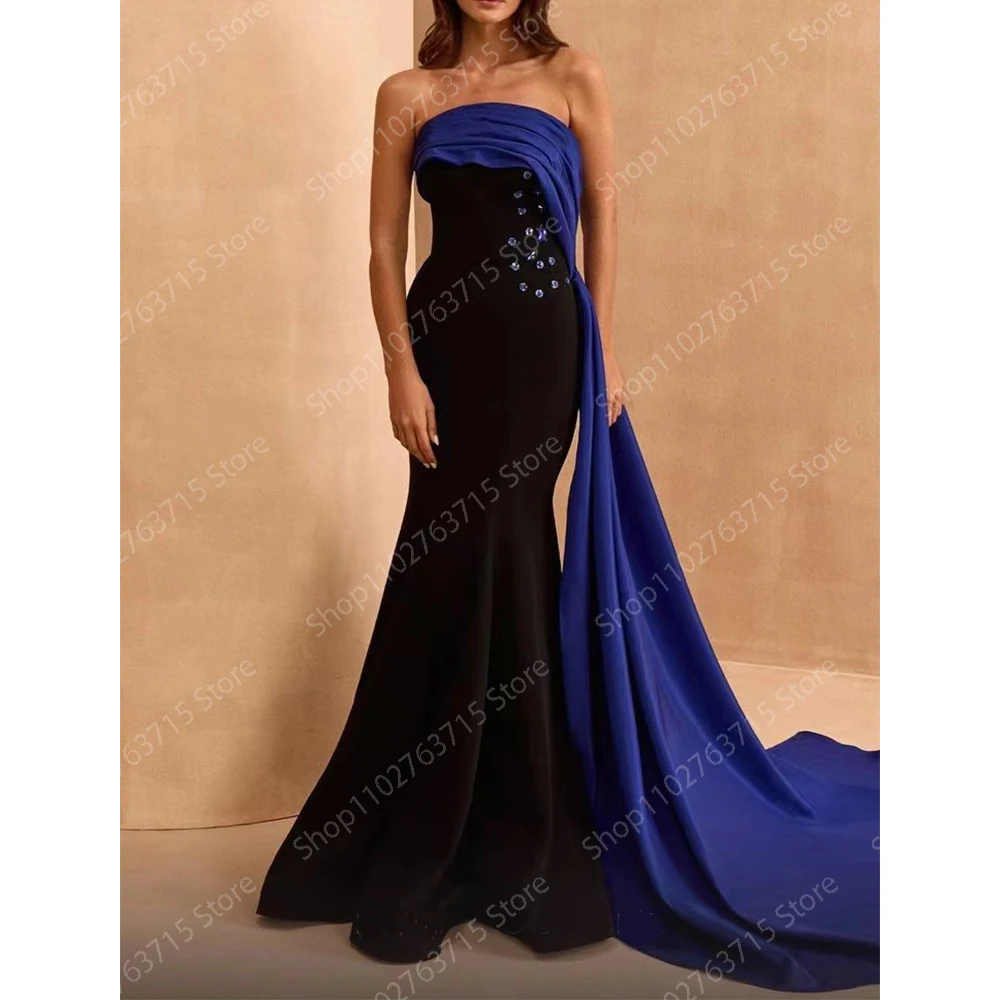 

Elegant Long Beads Evening Dresses for Women Strapless Floor-Length Mermaid Prom Party Wedding Gala Special Events Dress 2024