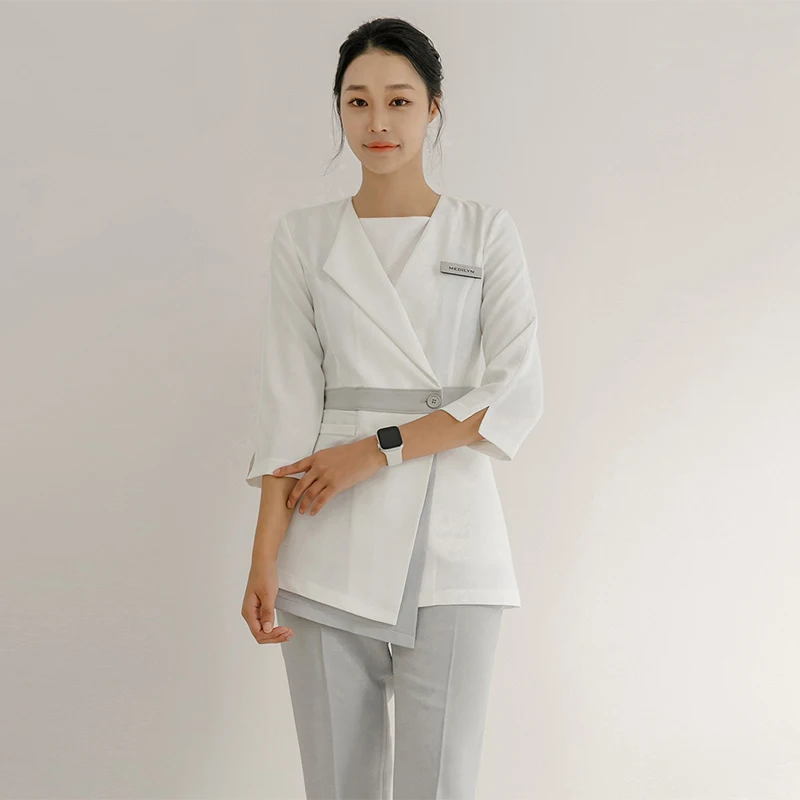 

Korean Style Beauty Salon Female Spring and Autumn Work Blouse+Pants Set Hospital Front Desk Staff Workwear SPA Beauty Uniform