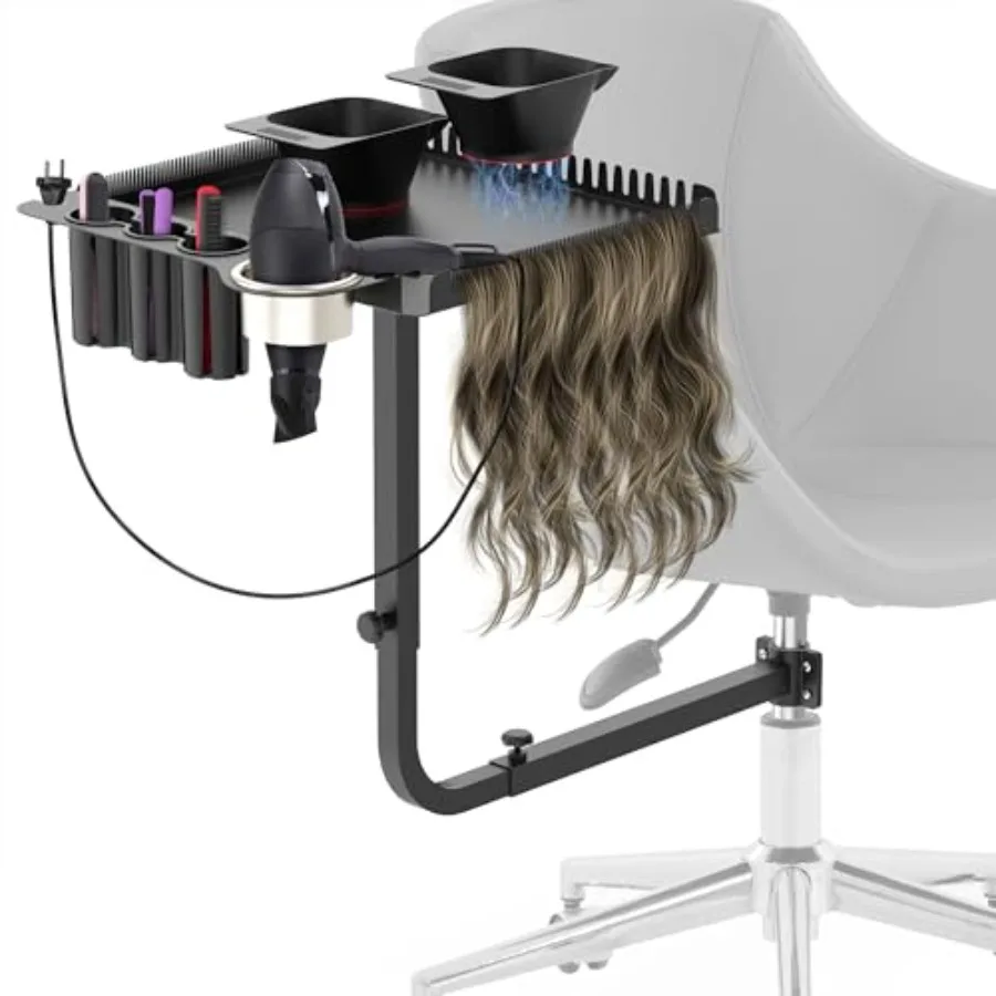 

Salon Chair Mounted Hair Tray Metal Hair Extension Holder for Styling Includes 2 Magnetic Hair Dye Bowls Professional Hair Colo