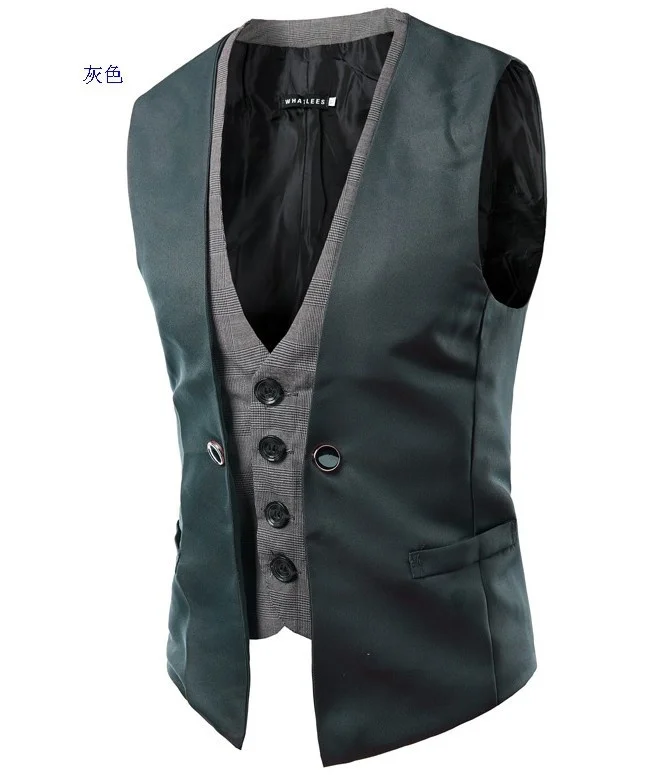 

2022 new autumn and winter men's personalized lattice splicing fake two single breasted casual five color vest