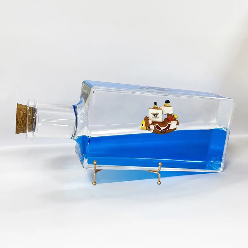 New 3D One Piece Drift Bottle Thousand Sunny Ship Boat Water Bottle Acrylic Car Model Decoration Toy Children Decompression Gift