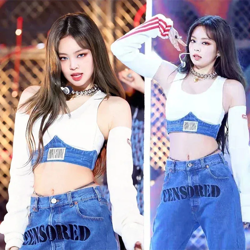 2025 nova roupa de dançarina k-pop feminina sexy roupas de concerto hip-hop rua dancewear coreano desempenho traje roupas de grife
