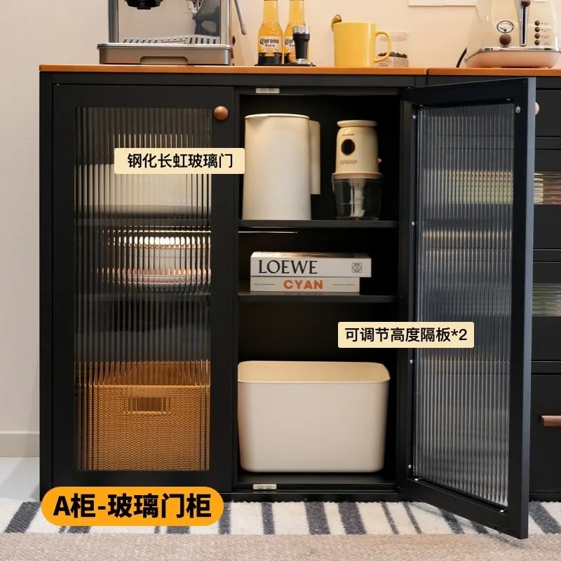 Medieval dining side cabinet integrated metal locker against the wall, living room side cabinet black storage cabinet bar counte