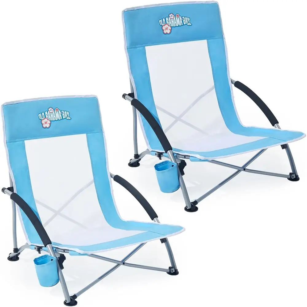 2 Pack Low each Chair - Heavy Duty 350ls acity, Lightweight olding Sand Chair with reathale Mesh, Cup Holder & Carry ag - Portal