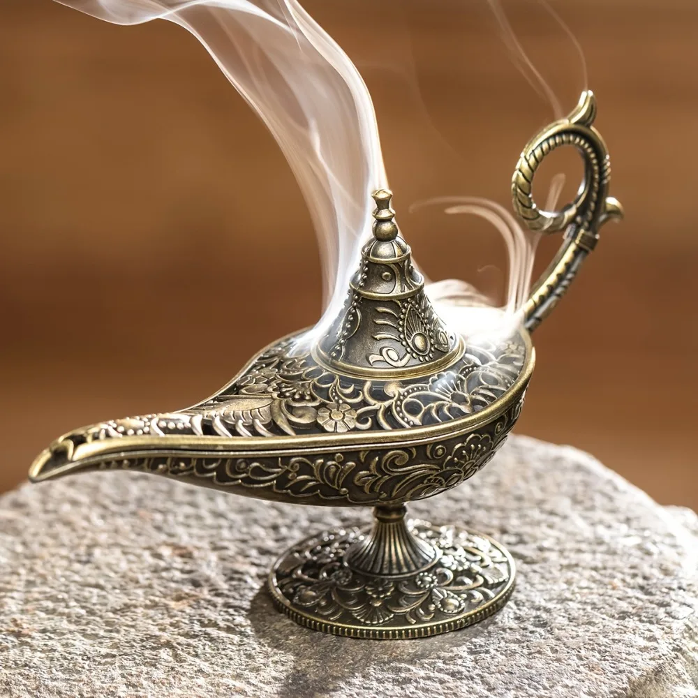 New Antique Style Incense Burner Metal Air Purification Aroma Furnace Gifts Wishing Aladdin Lamp for Tabletop Ornaments