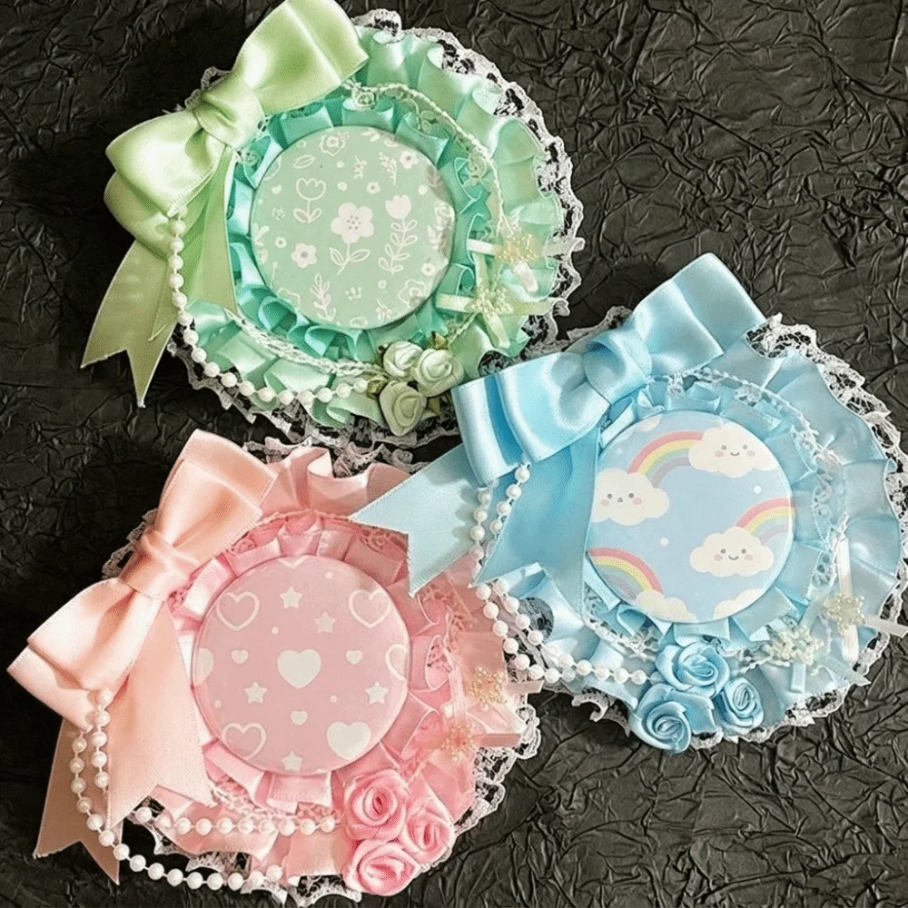 Ribbon Lace Itabag Badge Holder Bow Handmade Lolita Badges Holder Decorations Dog Ear Badge Rosette Base Tray Card Holder