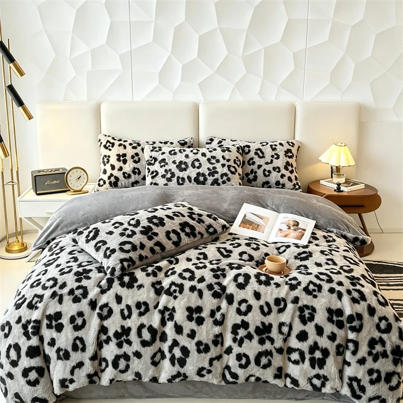 Milk Velvet Autumn Winter Warm Bedding Set with Duvet Cover Bed Sheet Pillowcase Plush Faux Rabbit Fur Quilt Cover Bed Linen