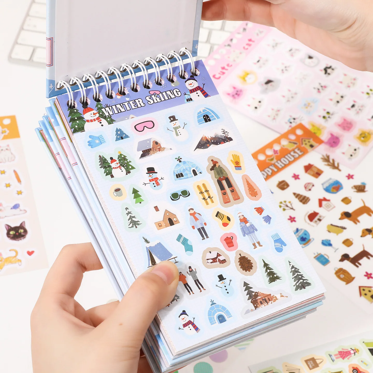 32 sheets - Cute die-cutting sticker collection book, small nose gacha hand account material, Korean graffiti sticker coil book