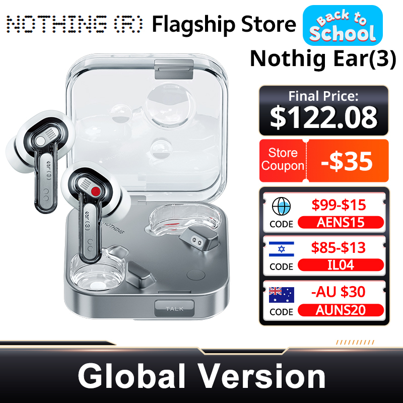  New Nothing Ear (3) Super Mic 12mm Dynamic Wireless Earbuds 45dB Hybrid Active Noise Canceling Hi-Res 6 Mics Bluetooth Headphone 