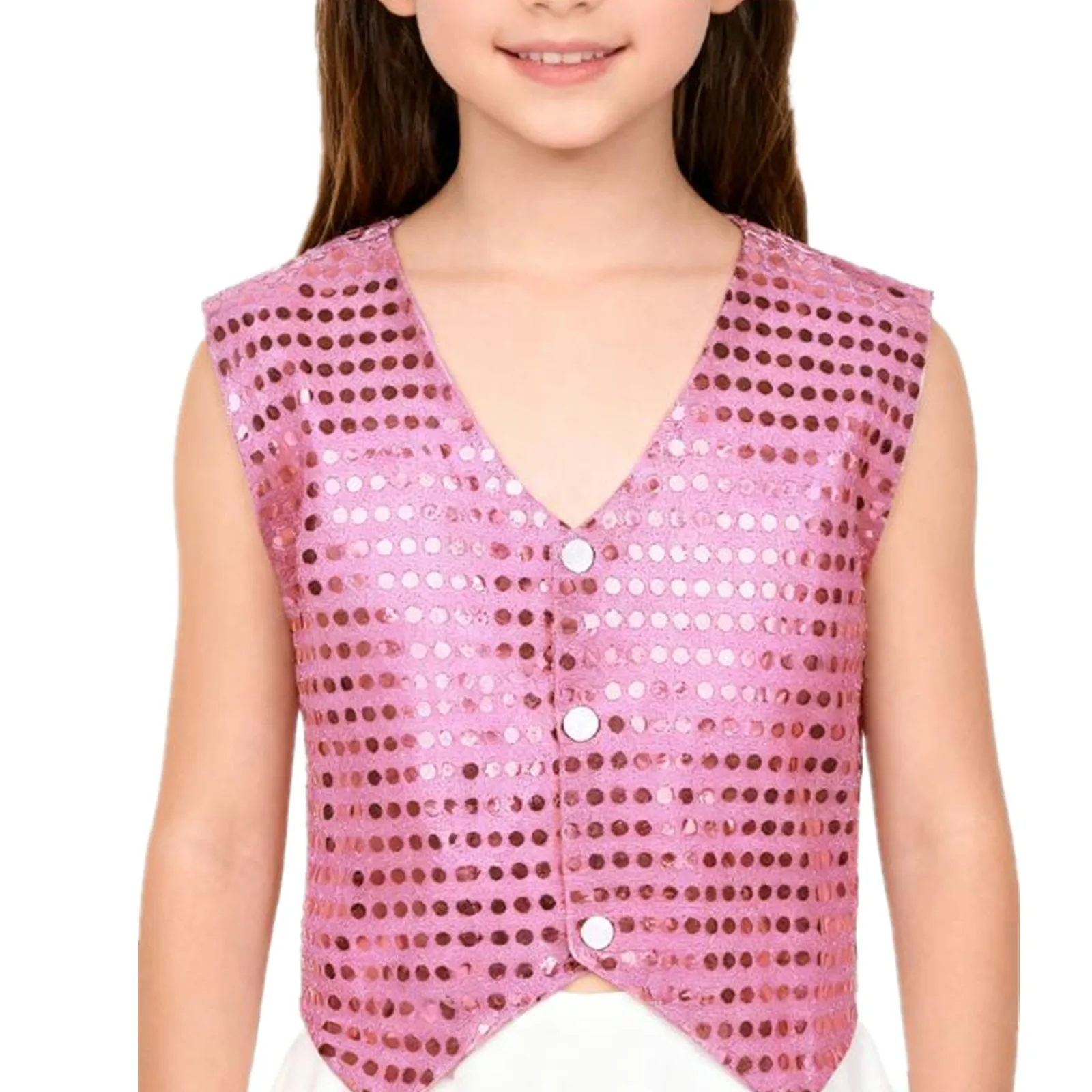 Gilet à paillettes scintillantes pour enfants, garçons et filles, veste de chorale Jazz Hip-hop, Costume de spectacle de danse de rue, Blazer brillant, haut gilet