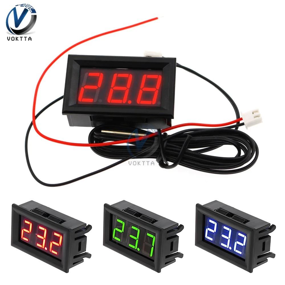 DC 4-28V Digital Thermometer Hygrometer Waterproof NTC Metal Probe Temperature Sensor Control Thermometer Red/Green/Blue Display