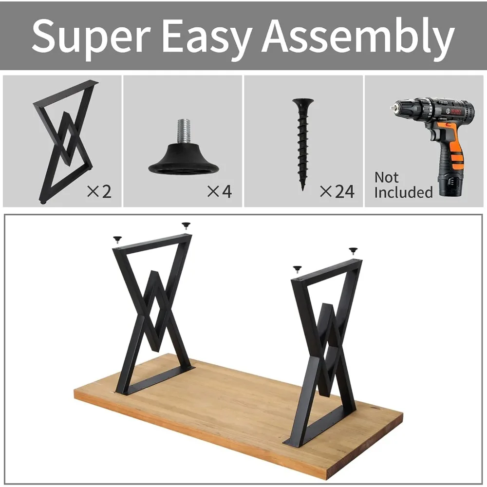 Kaki Meja Logam Industri Tugas Berat, Tinggi 28, Lebar 19.7, Kaki Furnitur Hitam Modern untuk Meja Kokoh