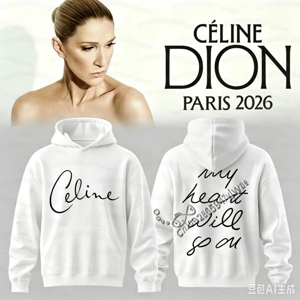 Herren Damen Celine Dion Paris 2026 Tour Hoodie Unisex Pullover Kapuzenpullover Vintage Konzert Grafik Fan Tops Herren Hoodies – Detail 9