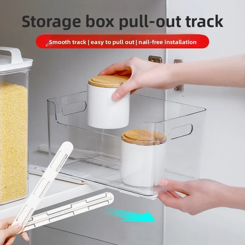 No Drill Cabinet Slide Rail, Adhesive Drawer Track for Kitchen Bathroom, Pull Out Organizer Rack