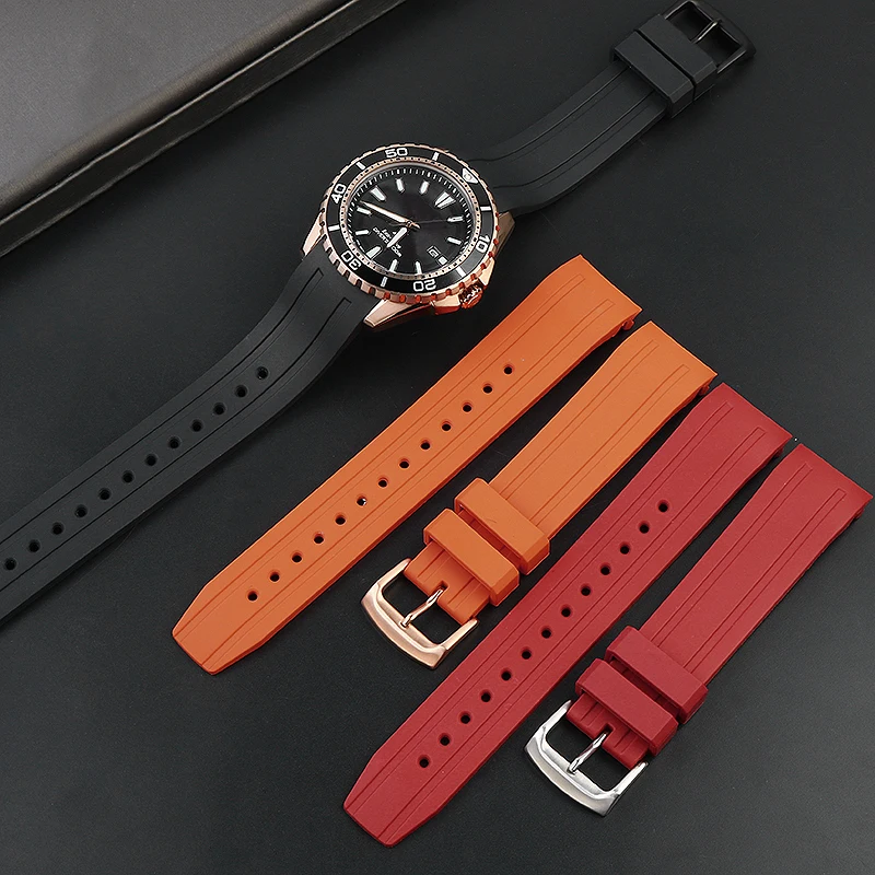 

Новый резиновый изогнутый ремешок для часов Citizen BN0190 BN0191-80LBN-17E Diving BN0193, мужской силиконовый ремешок для часов 22 мм, синий, черный