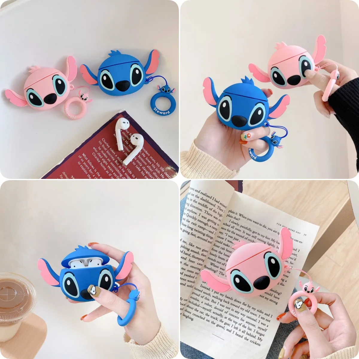 Diney Stitch Blue Pink For Airpods Pro 2 Case,Shockproof Protective Silicone Earphone Cover For Airpods 1/2/3 Case For Kid Funda